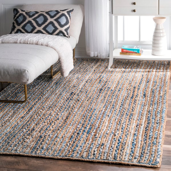 nuLOOM Handmade Braided Natural Fiber Jute and Denim Area Rug