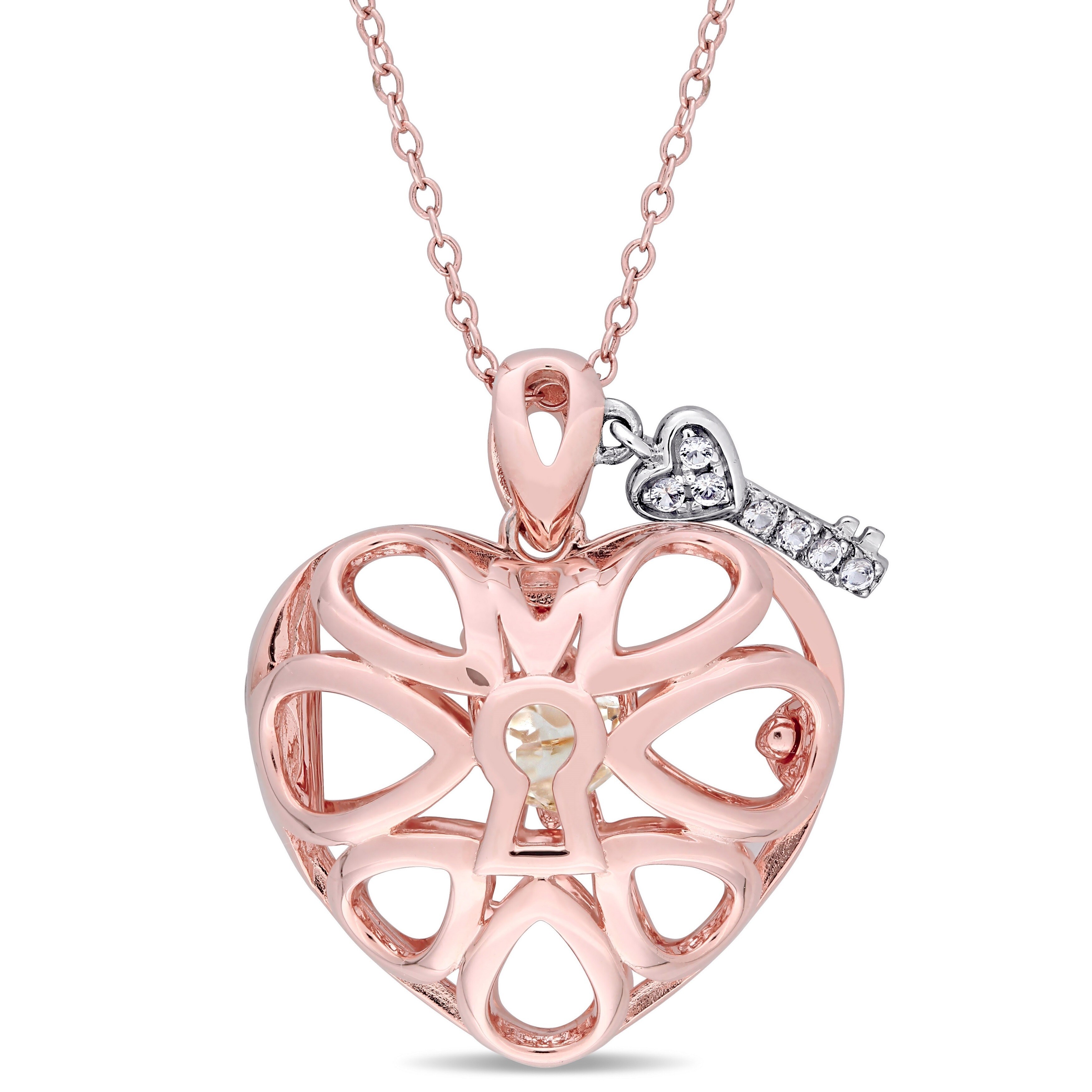 Rose Gold-plated Silver 22mm Heart Lock And Key Pendant