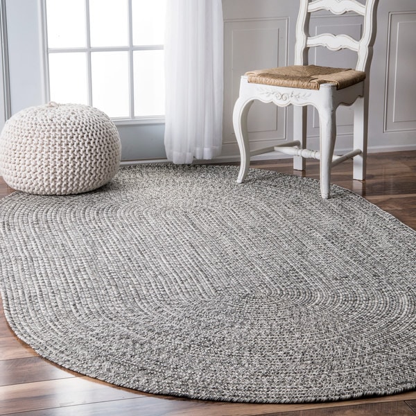 Oliver & James Rowan Handmade Grey Braided Area Rug - 8'6 x 11'6 Oval
