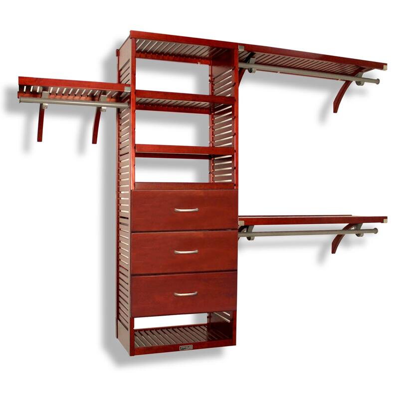 John Louis Home Solid Wood Walk-In Closet System with 3-Drawers Red Mahogany