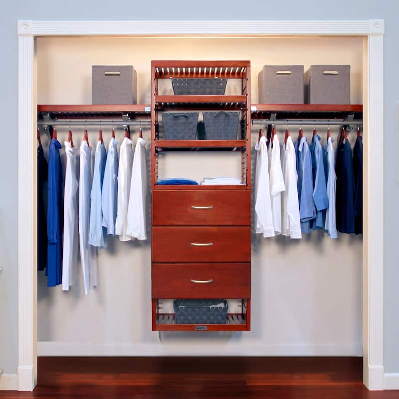 John Louis Home Solid Wood Walk-In Closet System with 3-Drawers Red Mahogany