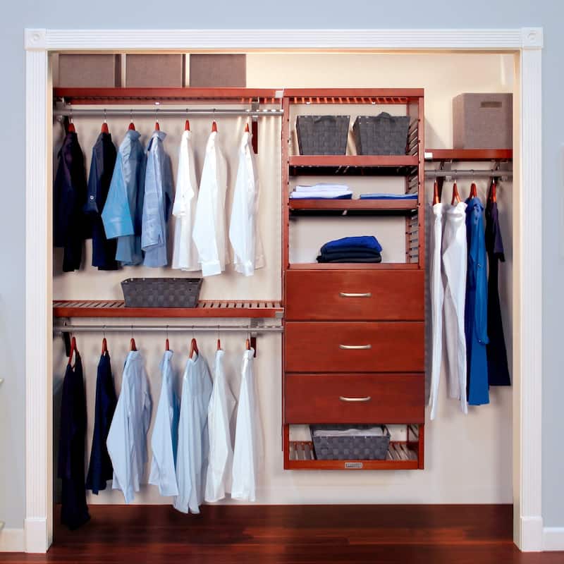 John Louis Home Solid Wood Walk-In Closet System with 3-Drawers Red Mahogany