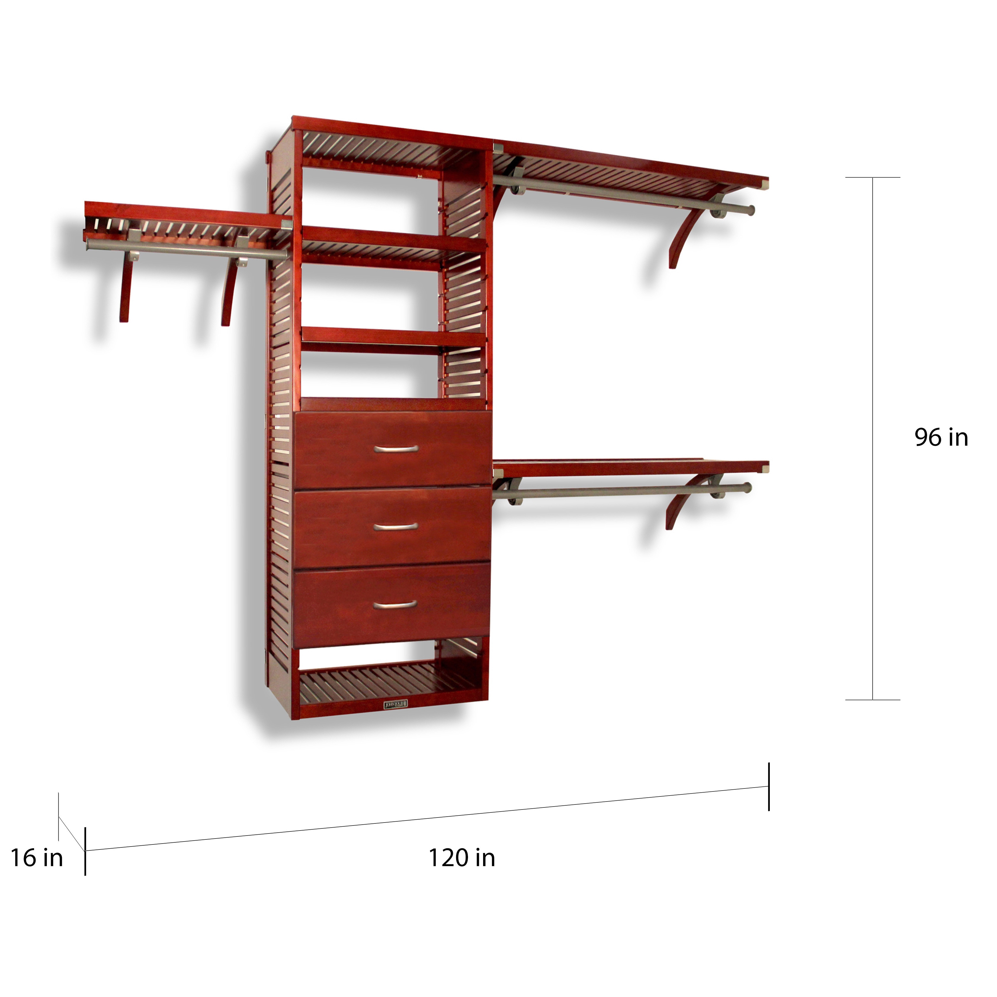  John Louis Home 16in Deep Deluxe Closet Organizer - Red  Mahogany Finish : Home & Kitchen