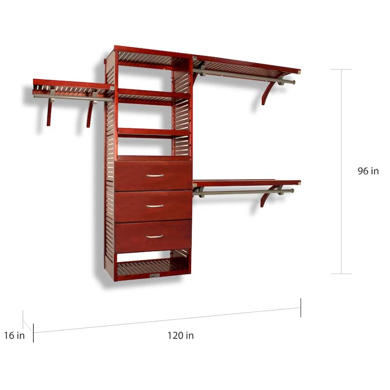 John Louis Home Solid Wood Walk-In Closet System with 3-Drawers Red Mahogany