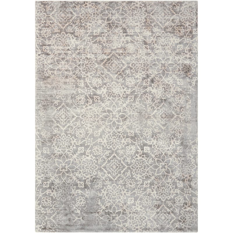 Desert Skies Damask Floral Vintage Area Rug - 9' x 12' - Grey