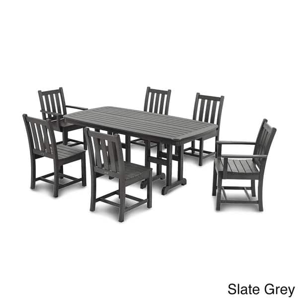 slide 2 of 7, POLYWOOD Traditional Garden 7-piece Polyurethane Dining Set - 7piece Slate Grey