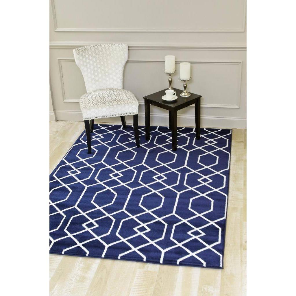 Persian Rugs Navy/White Abstract Trellis Area Rug - 5'2" x 7'2"
