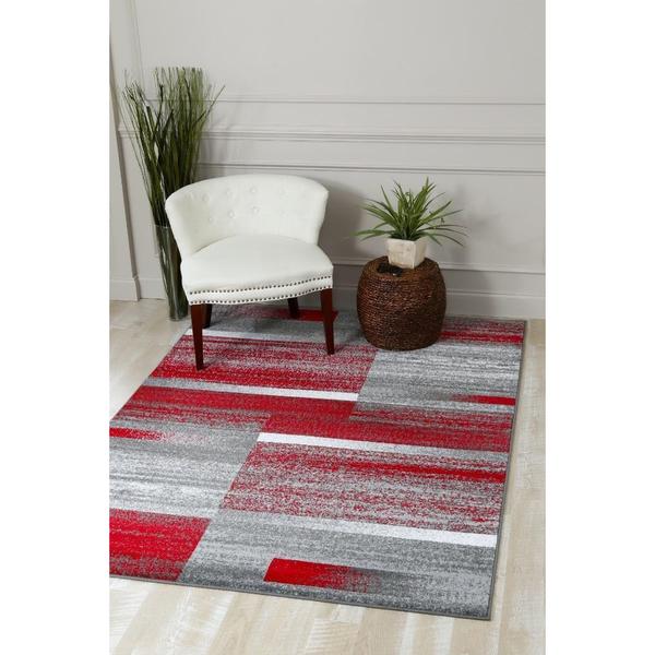 Persian Rugs Modern Abstract Pop of Red Polypropylene Area Rug - 7'10 x 10'6