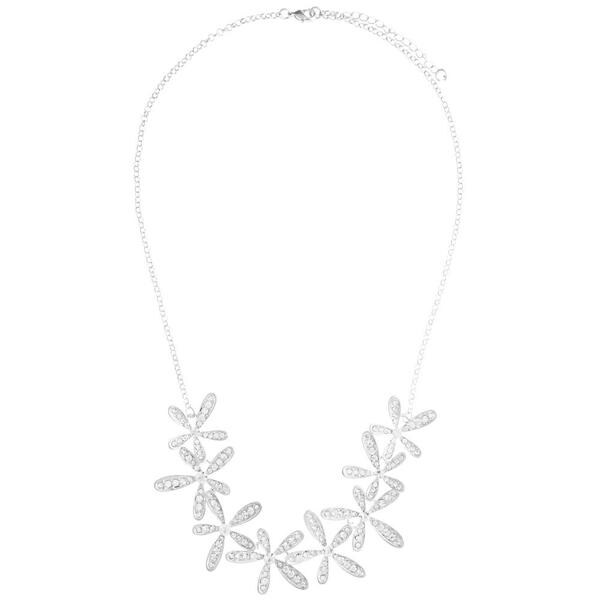 Matashi 24k Gold Plated Crystal Flower Combo with Rhodium Plated Necklace with 12 Extendable Chain