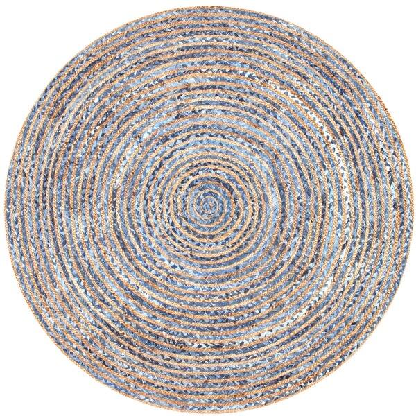 nuLOOM Handmade Braided Natural Fiber Jute and Denim Round Rug (6' Round) (As Is Item) Bed