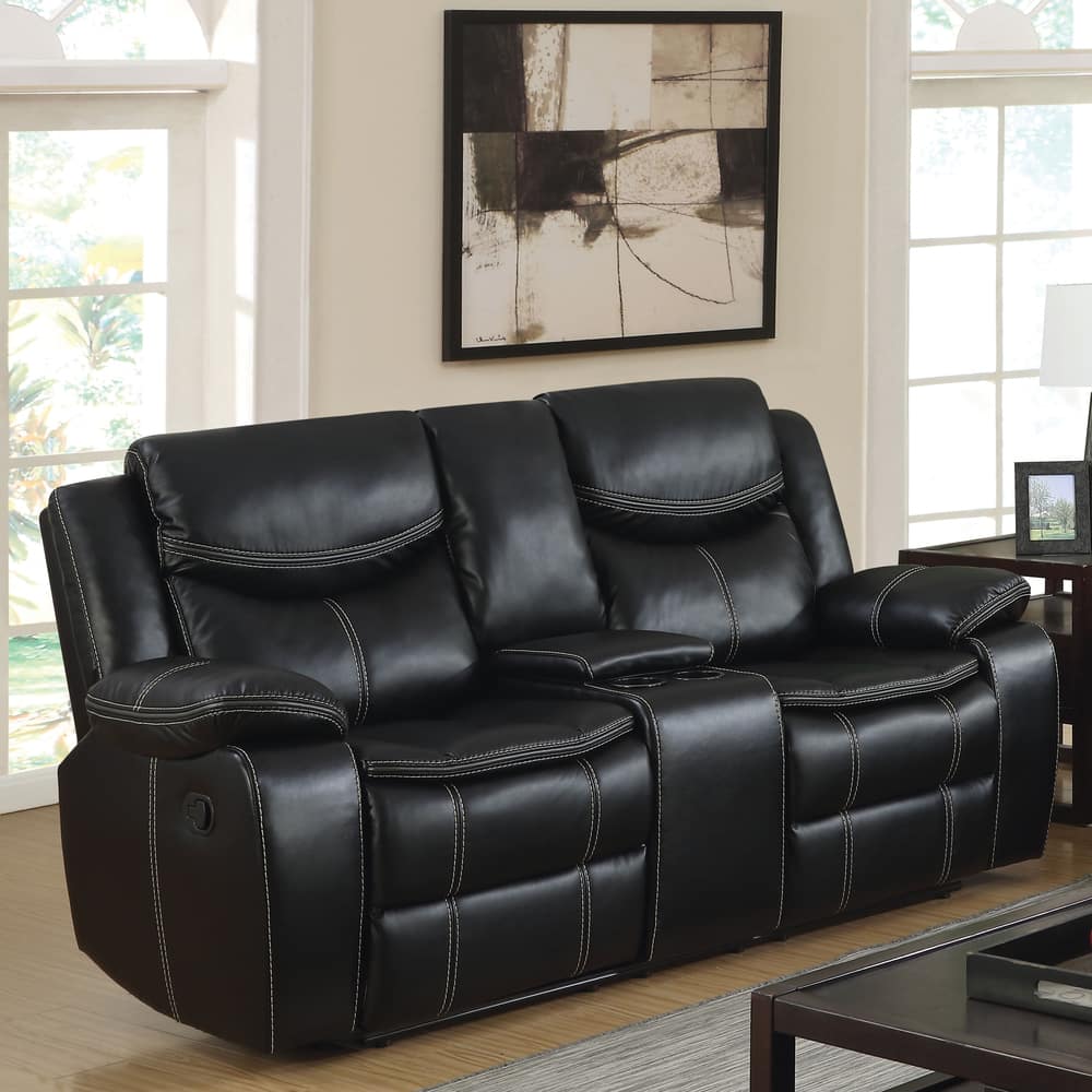 Bram Transitional Black Faux Leather Loveseat with Storage Console by ...