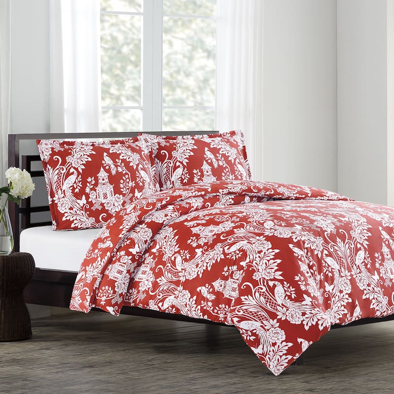 Pagoda Cotton Sateen 3-Piece Duvet Cover Set - Fire Brick - King