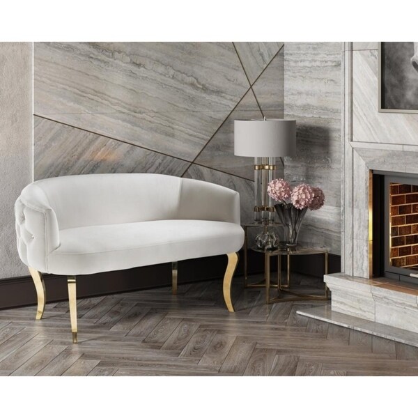Shop Adina White Velvet Loveseat with Gold Legs Free Shipping Today