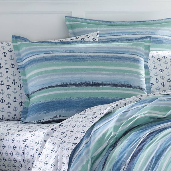Shop Poppy And Fritz Alex Blue Cotton 3 Piece Comforter Set On