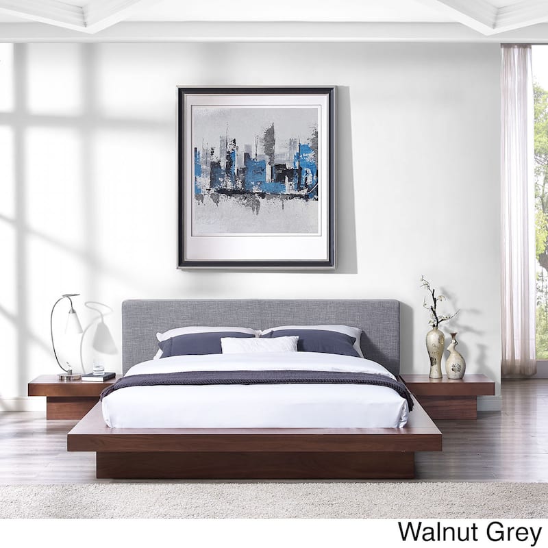 Freja 3 Piece Queen Fabric Bedroom Set - Walnut Gray