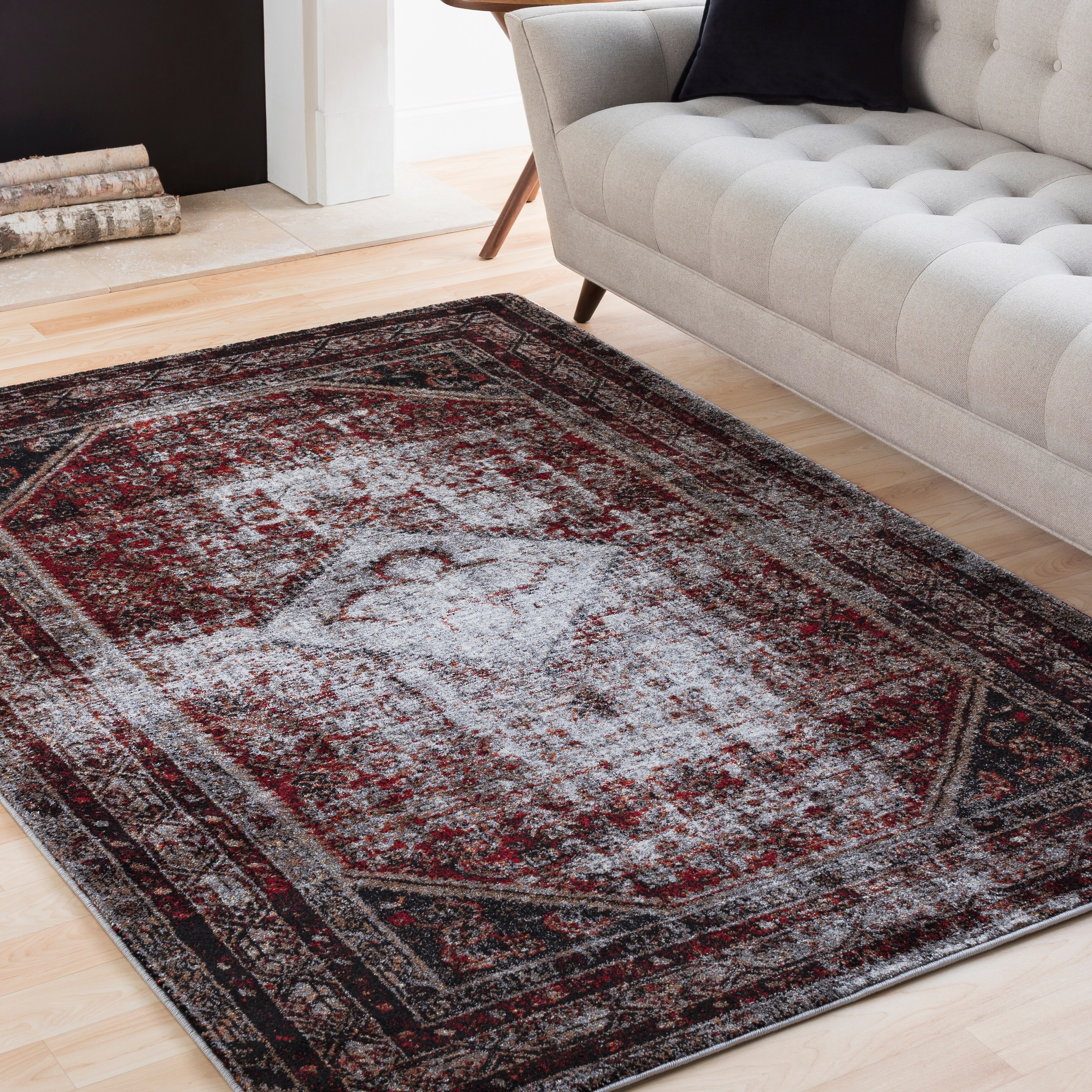 Julia Grey Red Distressed Vintage Medallion Area Rug 5 3 Julia Grey Red Distressed