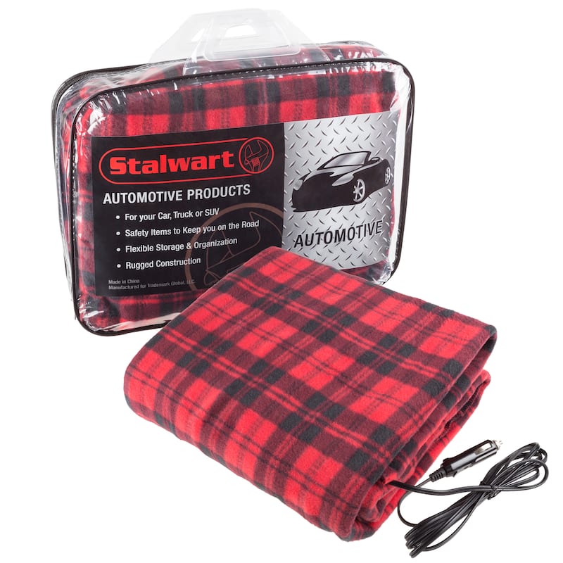 Heated Blanket - 12-Volt Electric Blanket for Car, Truck, SUV, RV - Portable Winter Accessories by Stalwart (Red Plaid)