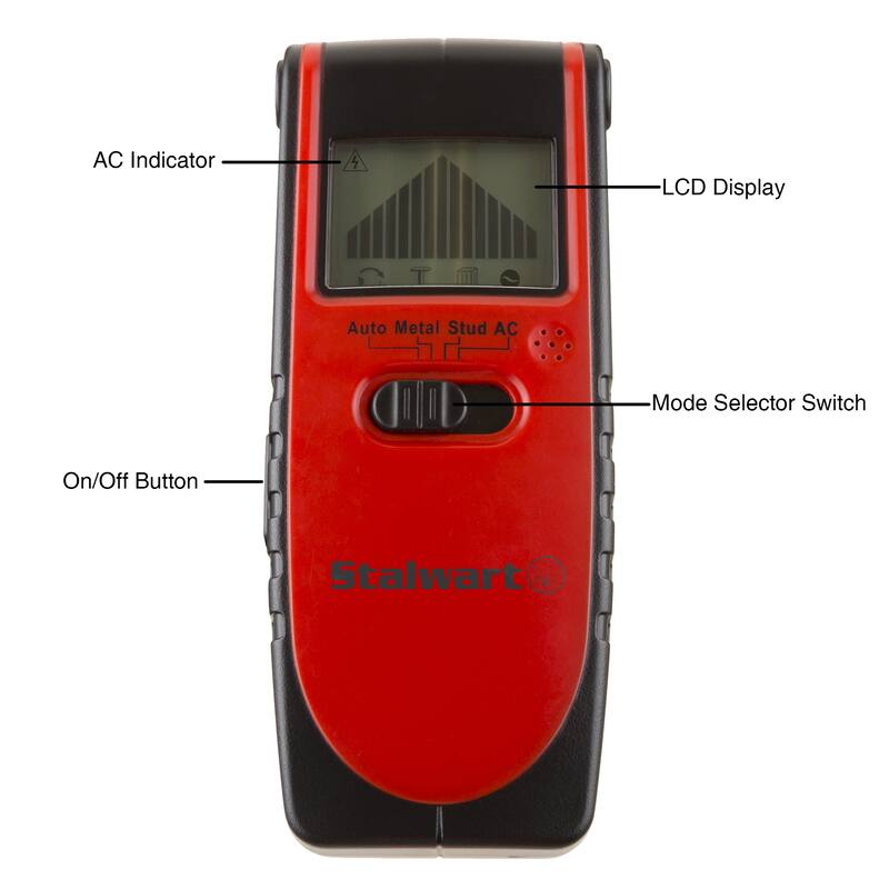 Stud Finder - 3-in-1 Compact Electronic Wood and Metal Detector and Live Wire Sensor with Backlit LCD Screen by Stalwart - Red