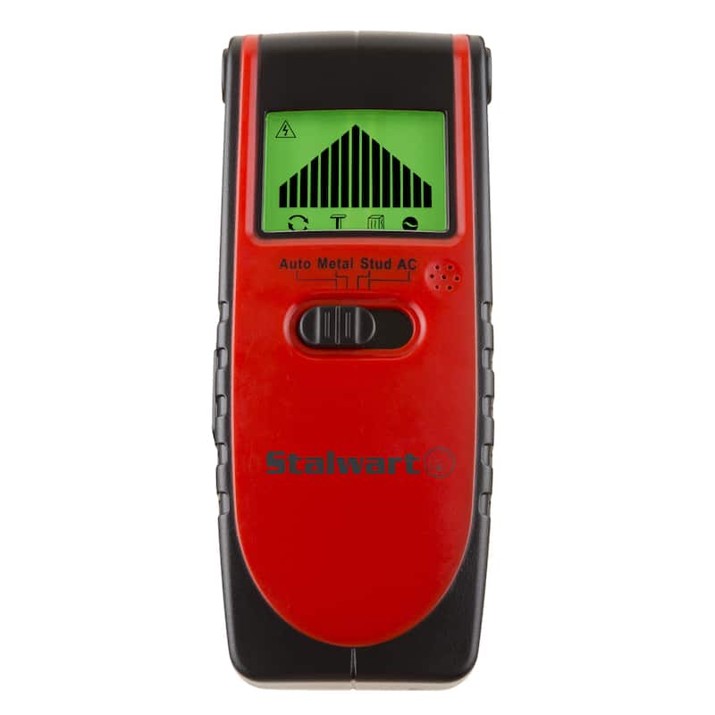 Stud Finder - 3-in-1 Compact Electronic Wood and Metal Detector and Live Wire Sensor with Backlit LCD Screen by Stalwart - Red