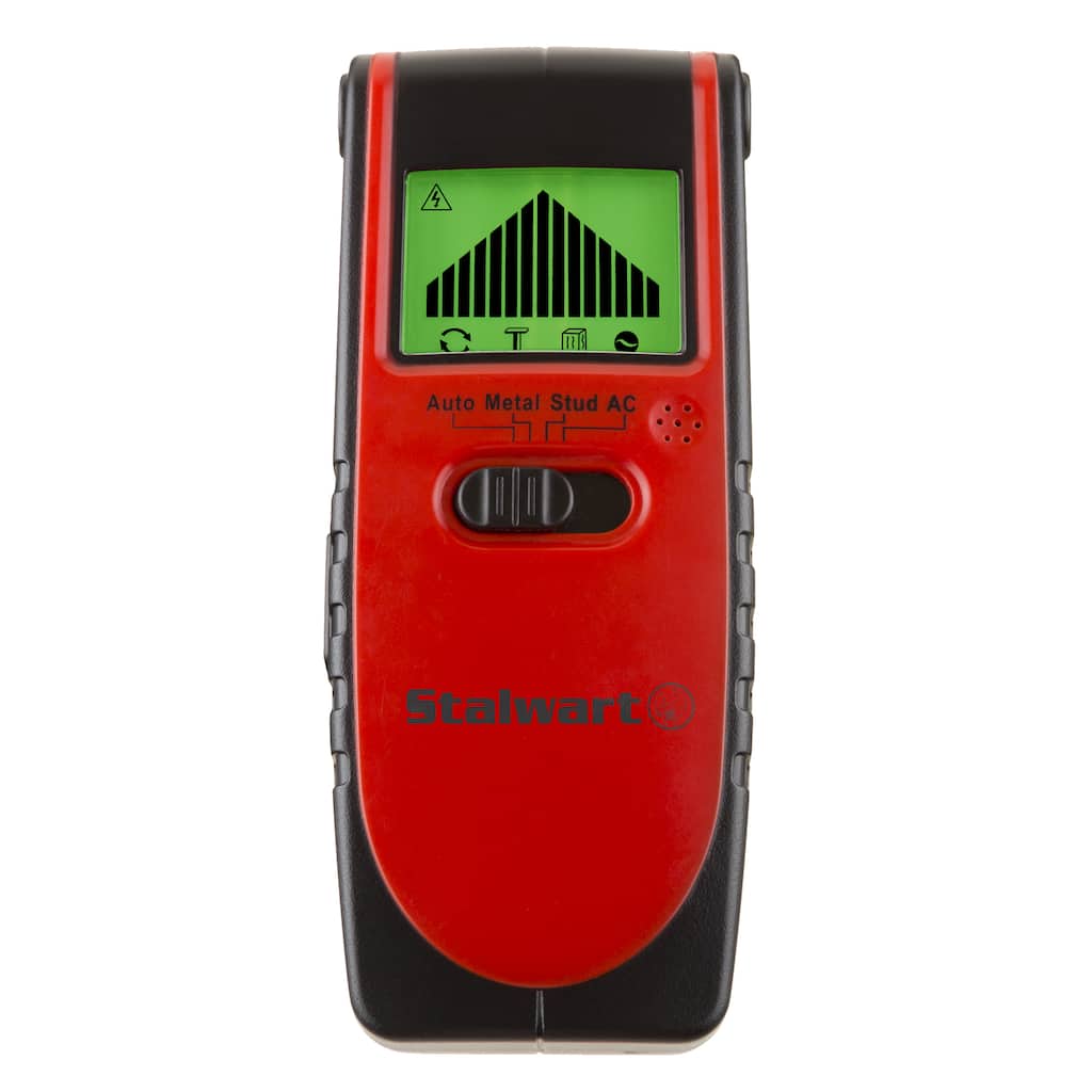 Stud Finder - 3-in-1 Compact Electronic Wood and Metal Detector and Live Wire Sensor with Backlit LCD Screen by Stalwart - Red