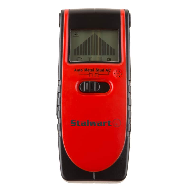 Stud Finder - 3-in-1 Compact Electronic Wood and Metal Detector and Live Wire Sensor with Backlit LCD Screen by Stalwart - Red