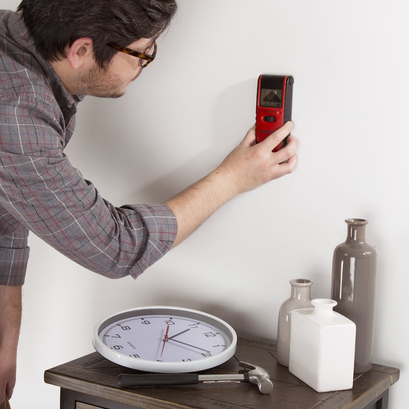 Stud Finder - 3-in-1 Compact Electronic Wood and Metal Detector and Live Wire Sensor with Backlit LCD Screen by Stalwart - Red