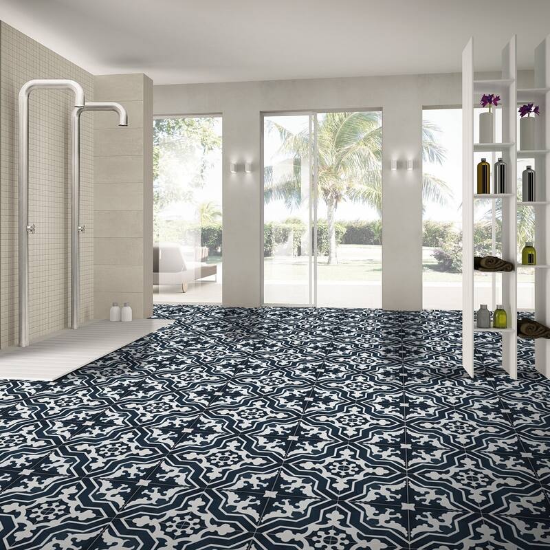 Handmade Temara in Navy Blue and White Tile, Pack of 12 (Morocco)