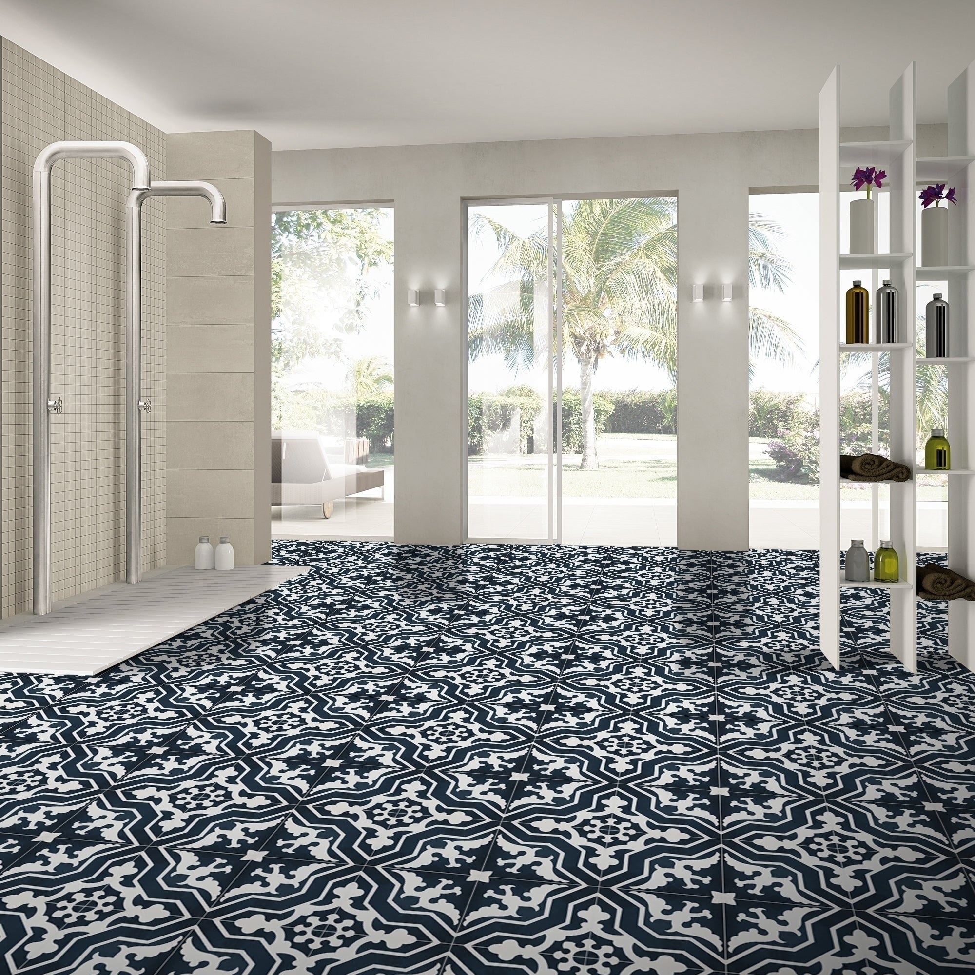 Handmade Temara in Navy Blue and White Tile, Pack of 12 (Morocco)