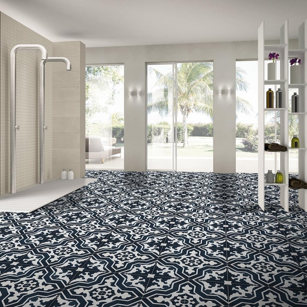 Handmade Temara in Navy Blue and White Tile, Pack of 12 (Morocco)