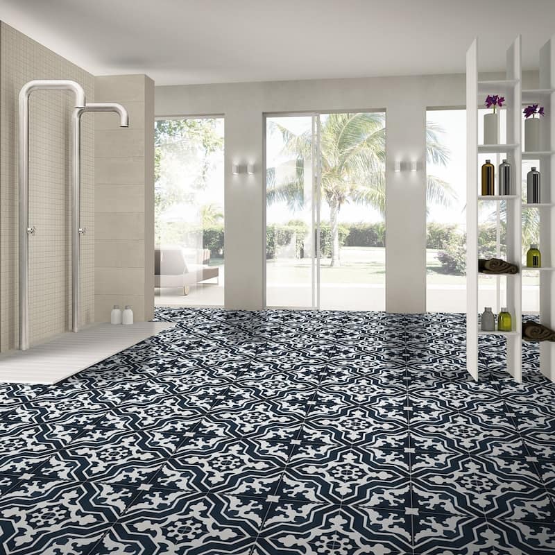 Handmade Temara in Navy Blue and White Tile, Pack of 12 (Morocco)