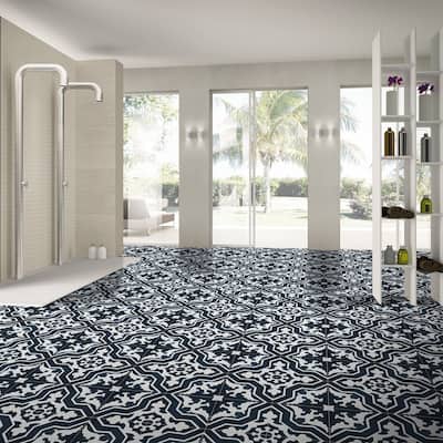Handmade Temara in Navy Blue and White Tile, Pack of 12 (Morocco)