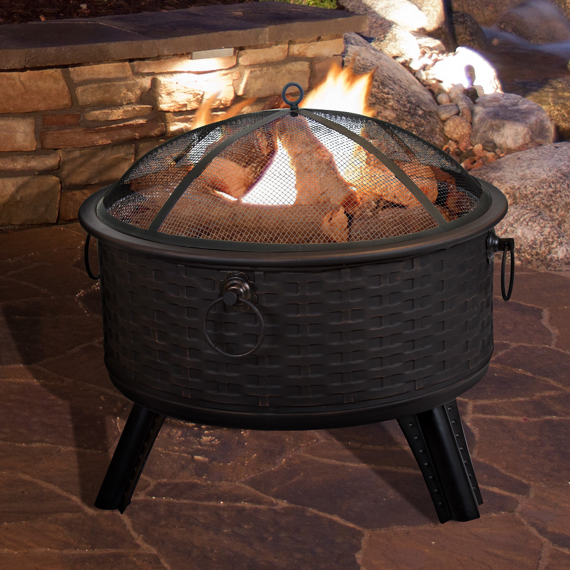 Shop Pure Garden 26 Round Woven Metal Fire Pit With Cover