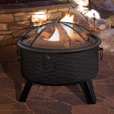 Pure Garden 26 Round Woven Metal Fire Pit with Cover - Antique Bronze