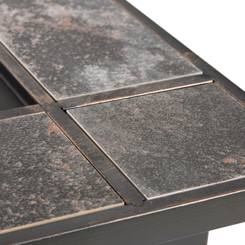 Pure Garden Bronze 32-inch Square Fire Pit with Marble Tile Edge - 32 x 32 x 18