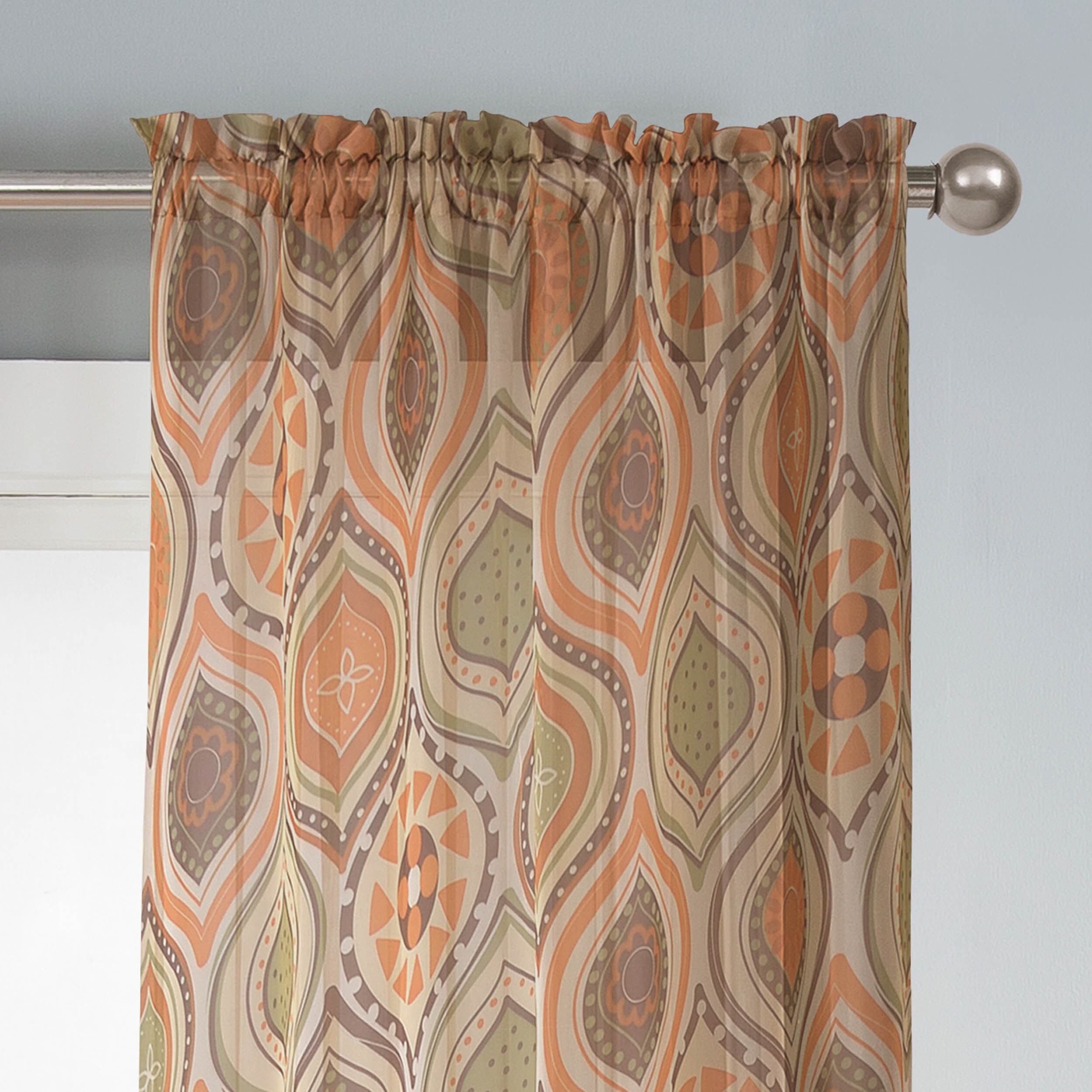 Single Rust 54 x 96 in Window Elements Olina Printed Sheer Extra Wide Grommet Curtain Panel 