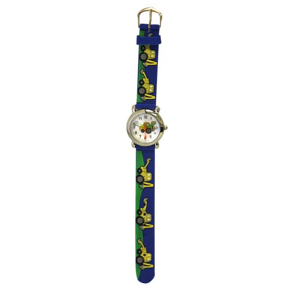 slide 1 of 3, Olivia Pratt Kids' Stainless Steel Case Silicone Strap Bulldozer Print Watch