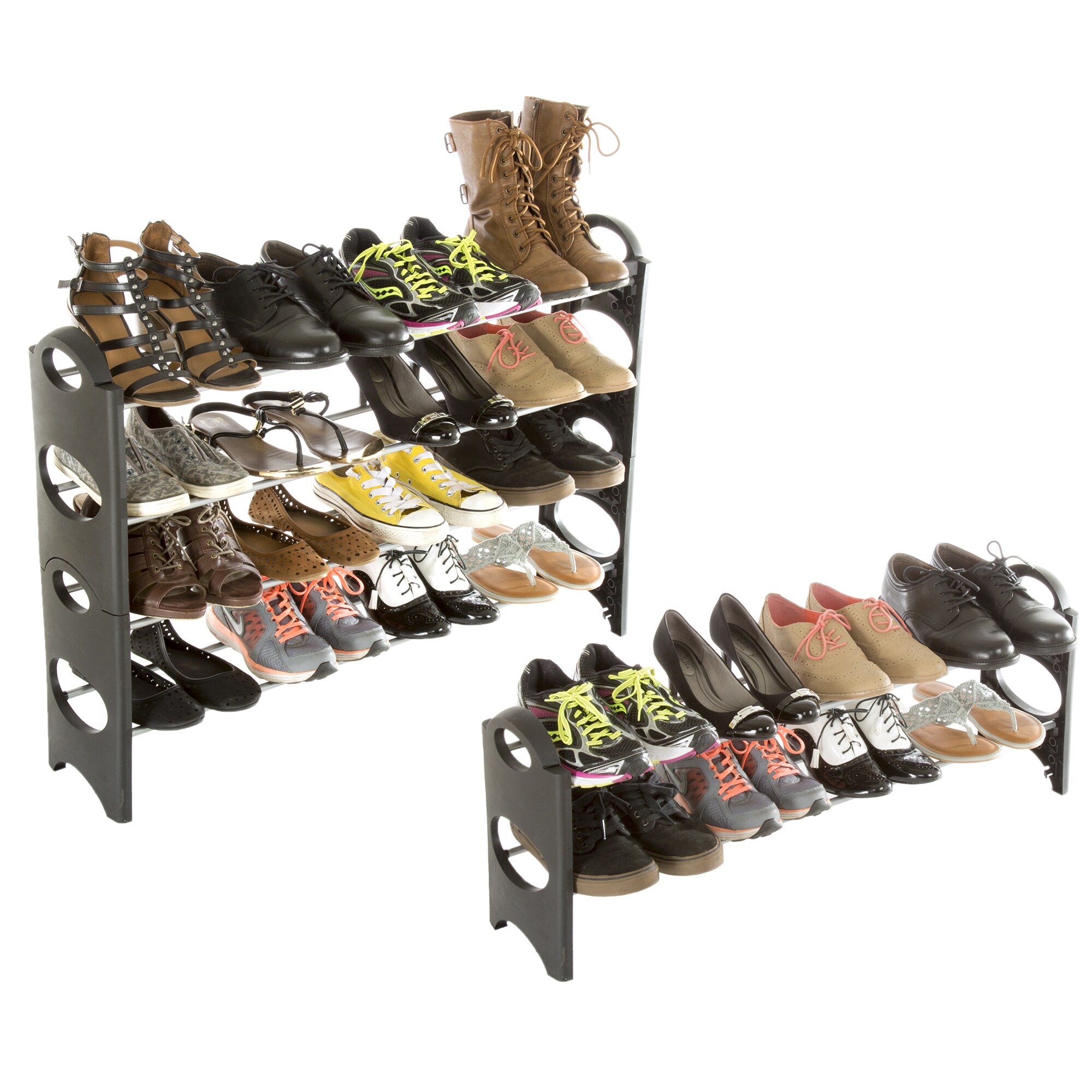 Everyday Home Stackable Shoe Rack: 6 Tier Rack Black