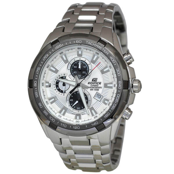 edifice casio silver tone chronograph watch