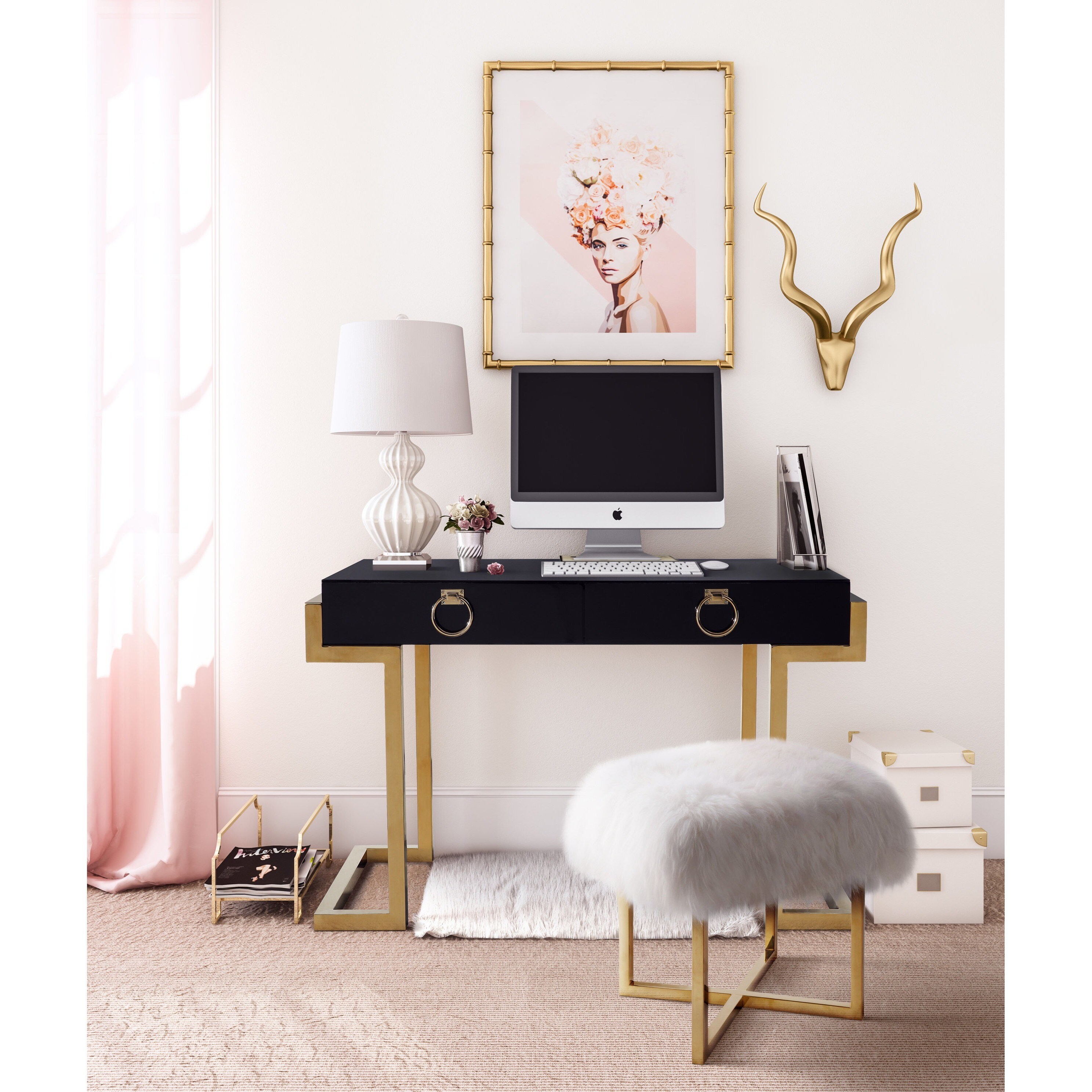 Shop Black Gold Metal Wood Majesty Desk Overstock 14105024