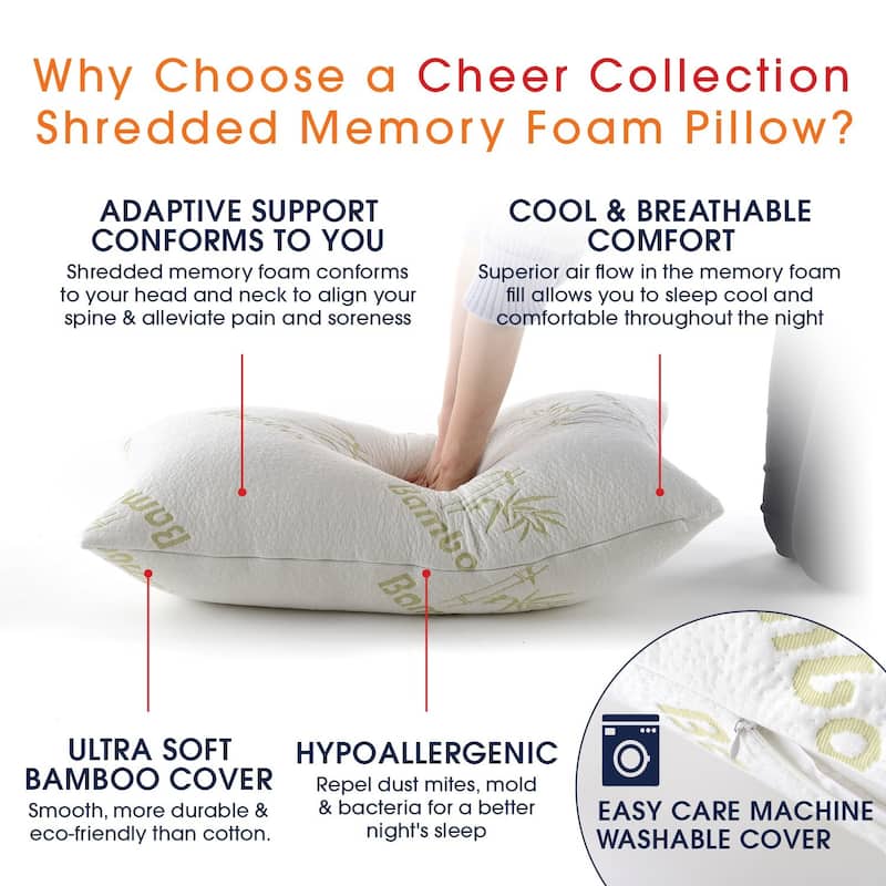Cheer Collection Shredded Memory Foam Pillow - White