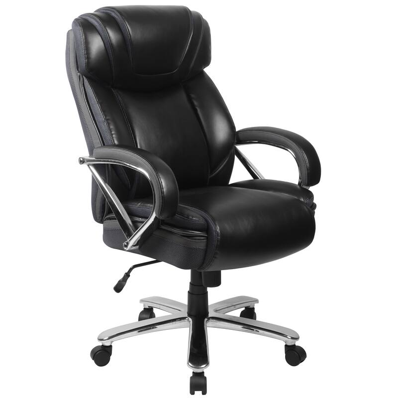 Santoro Big & Tall Black Leather Executive Adjustable Swivel Office Chair with Wide Cushioned Seat and Padded Arms - Santoro Big & Tall Office Chair W Extra Wide Seat