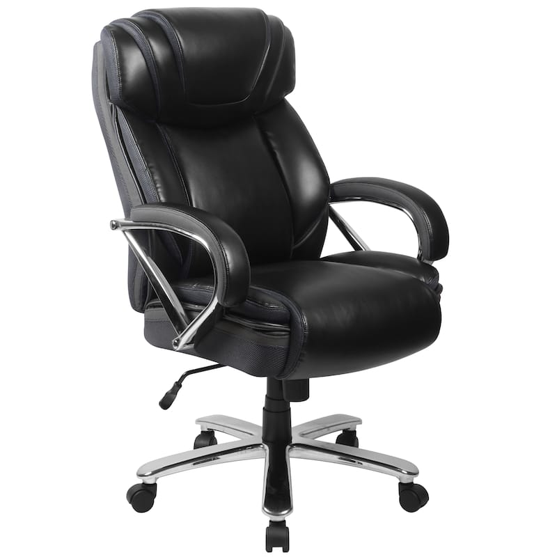 Santoro Big & Tall Black Leather Executive Adjustable Swivel Office Chair with Wide Cushioned Seat and Padded Arms