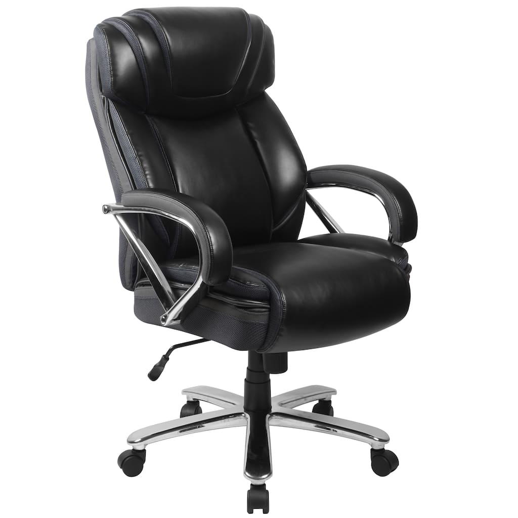 Santoro Big & Tall Black Leather Executive Adjustable Swivel Office Chair with Wide Cushioned Seat and Padded Arms