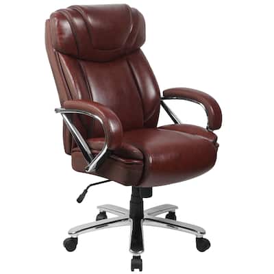 Santoro Big & Tall Brown Leather Executive Adjustable Swivel Office Chair with Wide Cushioned Seat and Padded Arms