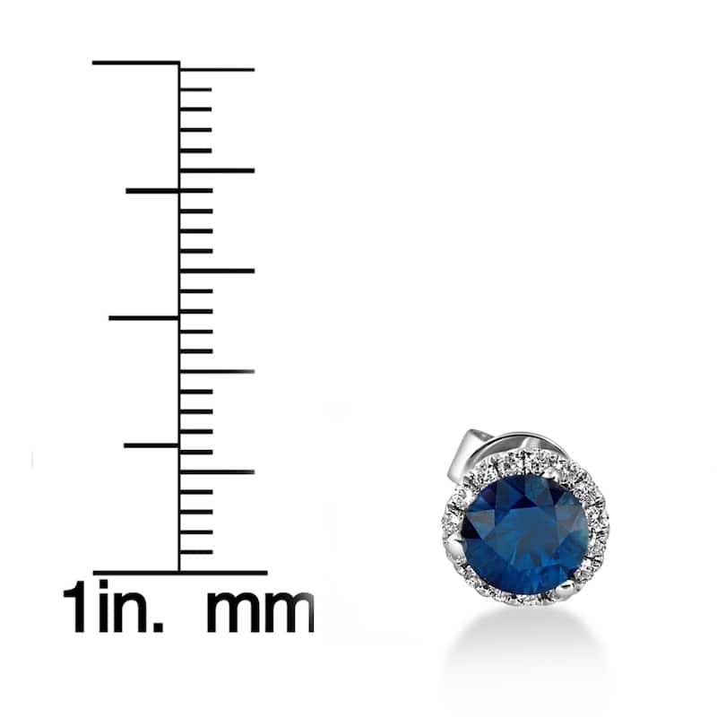 18k White Gold 1 ct TDW Diamond Blue Sapphire Halo Studs (F-G,SI1-SI2)