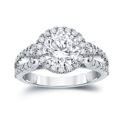 Auriya Round 2 1/3ctw Halo Diamond Engagement Ring 14k Gold Certified (H-I, SI1-SI2)