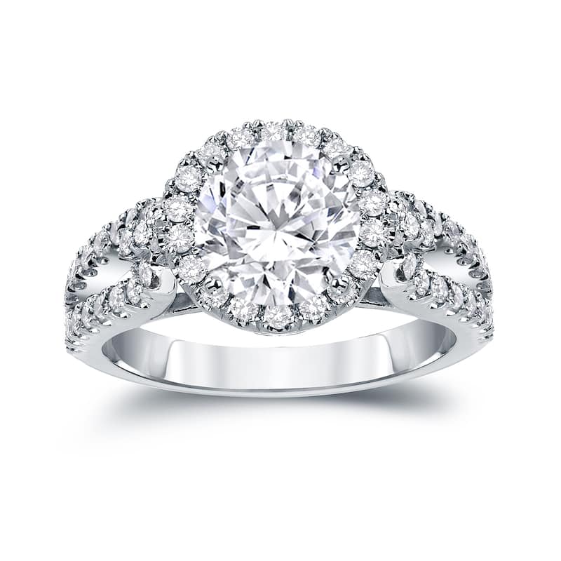 Auriya Round 2 1/3ctw Halo Diamond Engagement Ring 14k Gold Certified (H-I, SI1-SI2) - 4 - White