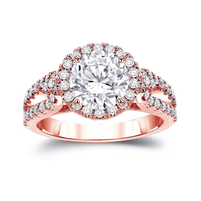 Auriya Round 2 1/3ctw Halo Diamond Engagement Ring 14k Gold Certified (H-I, SI1-SI2)