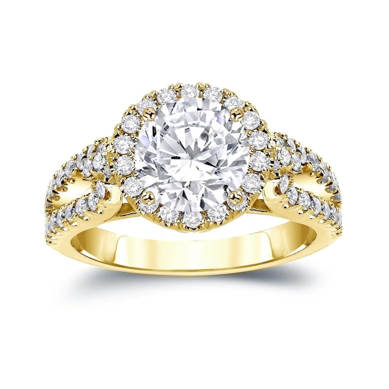Auriya Round 2 1/3ctw Halo Diamond Engagement Ring 14k Gold Certified (H-I, SI1-SI2)
