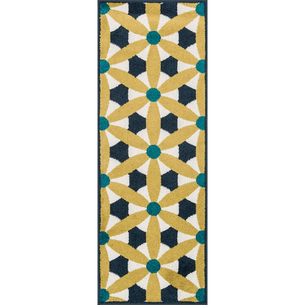 Palm Navy/ Multi Geometric Rug - 1'8" x 5'